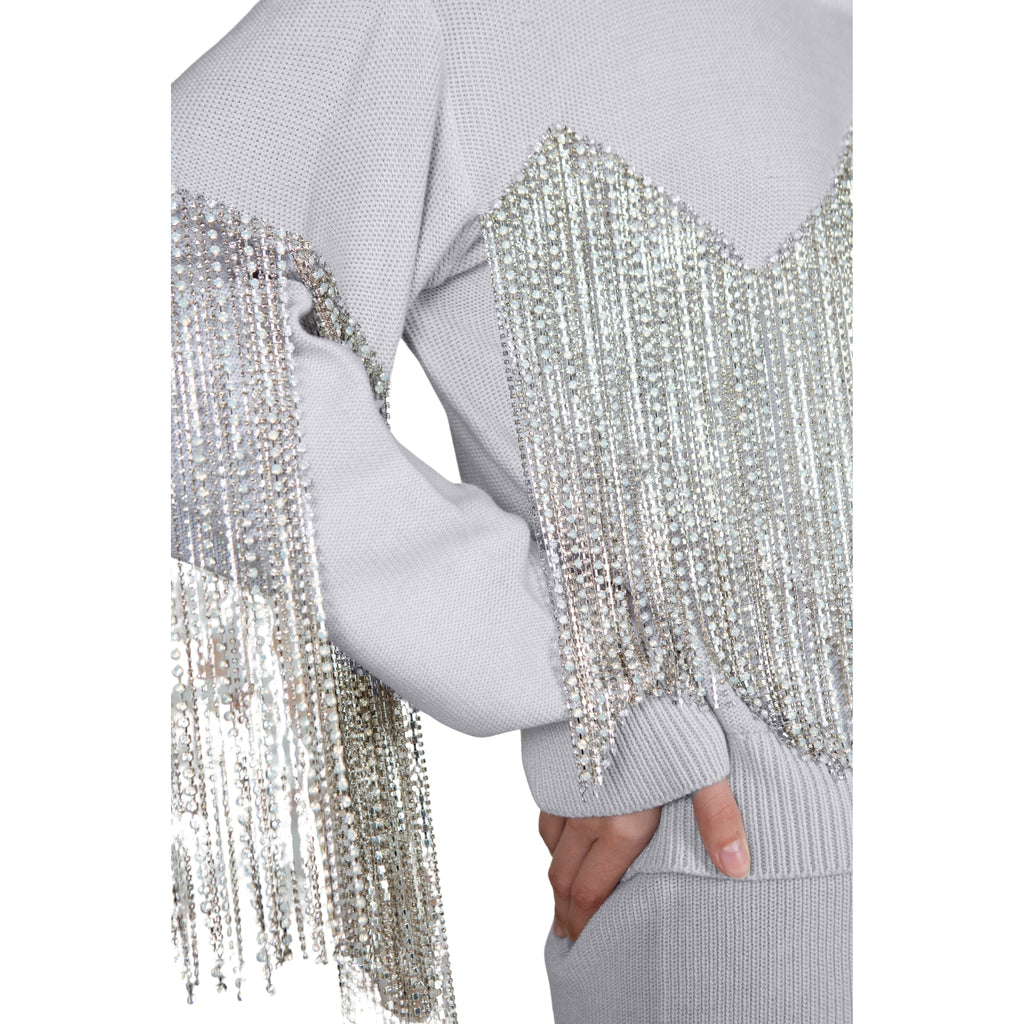 Grey Tassel Fringe Sweater