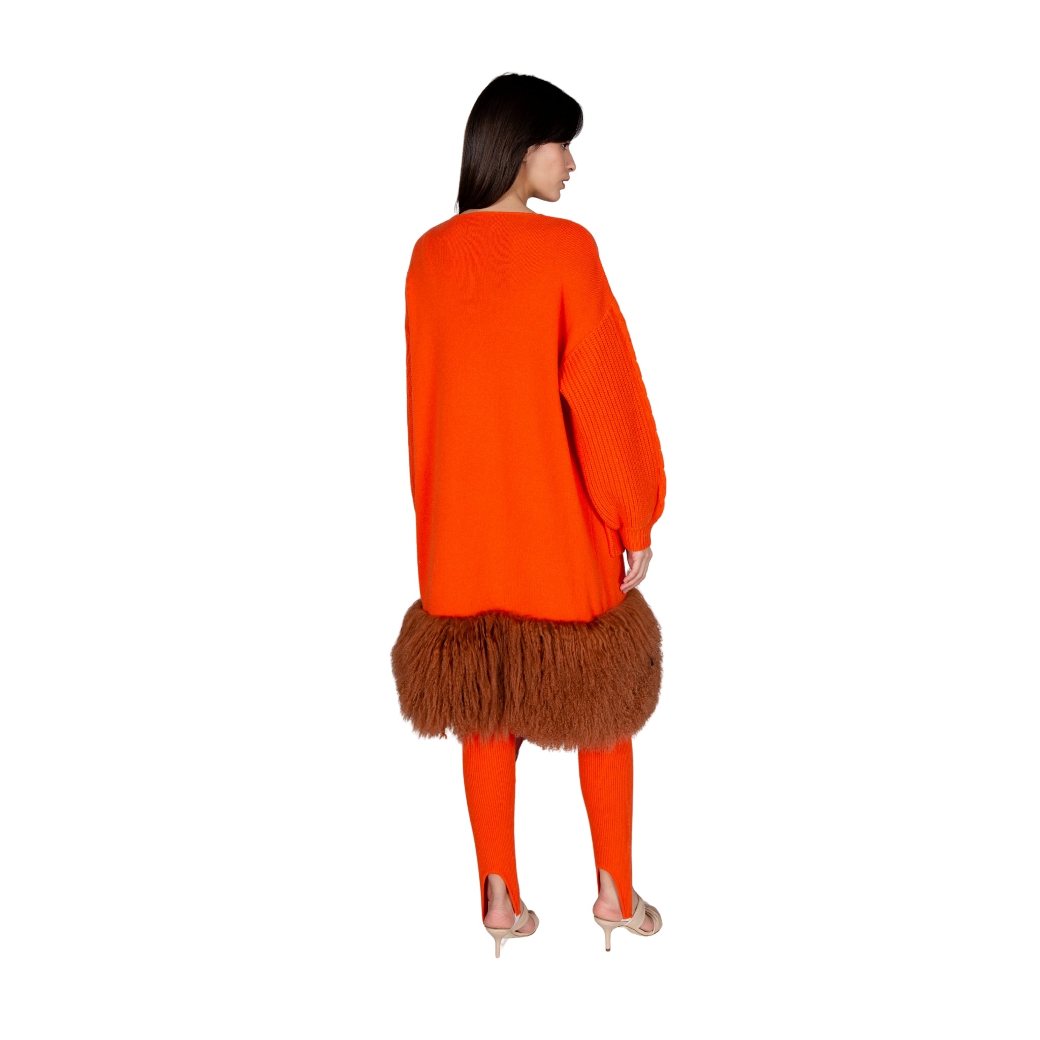 Orange Shearling Trim Coat