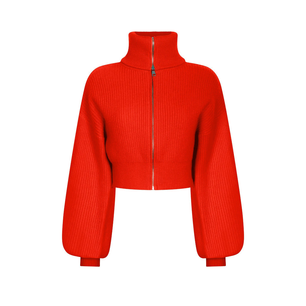 Orange Bell Sleeves Zip Cardigan