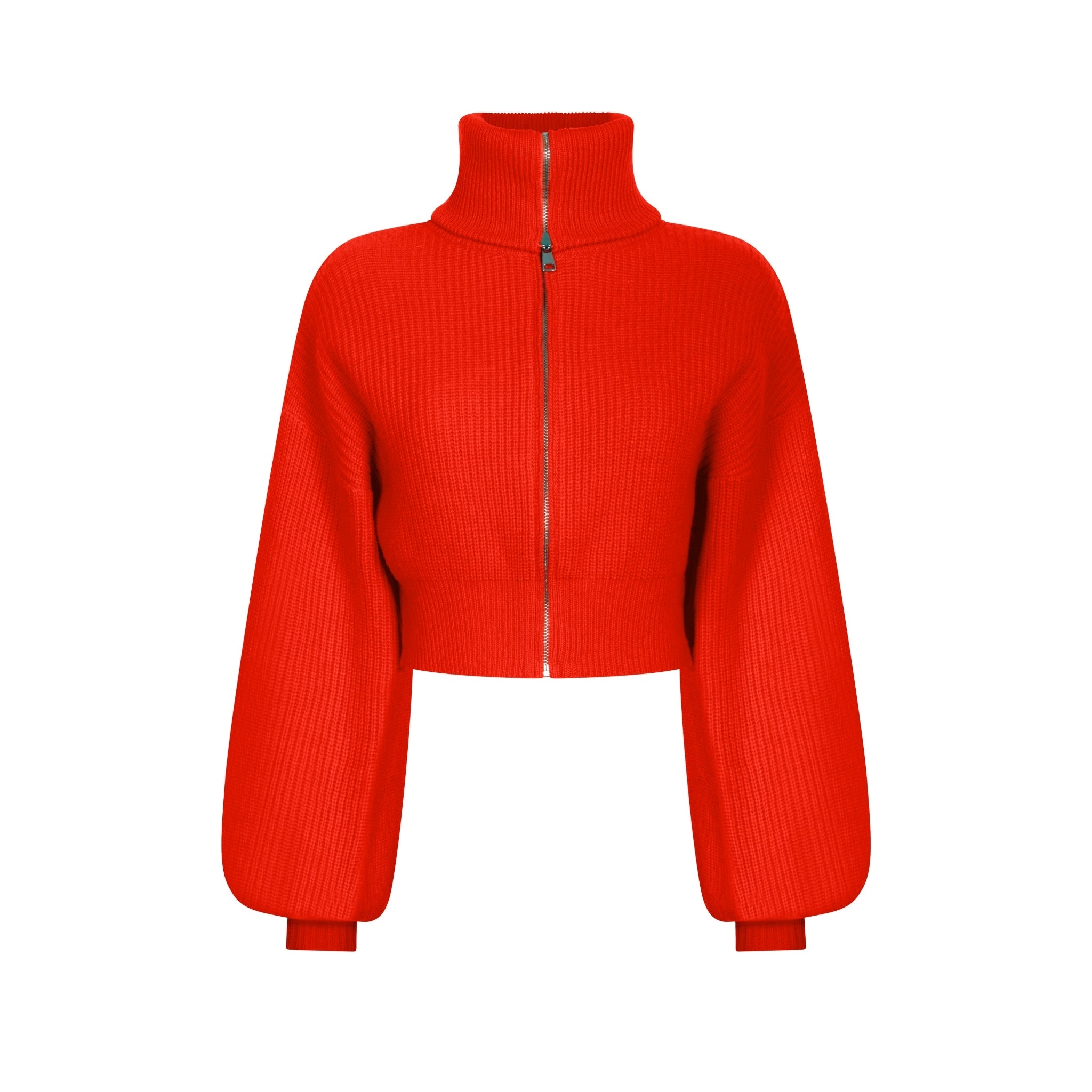 Orange Bell Sleeves Zip Cardigan