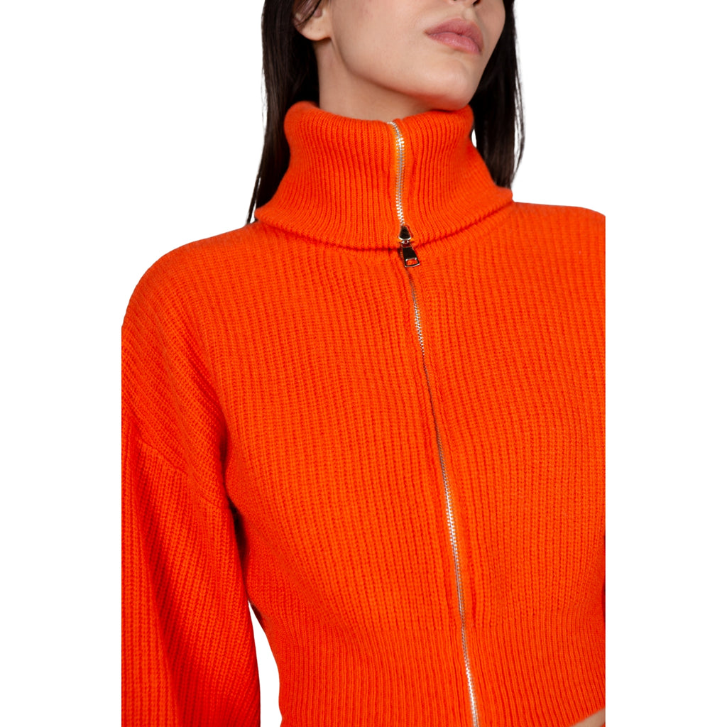 Orange Bell Sleeves Zip Cardigan