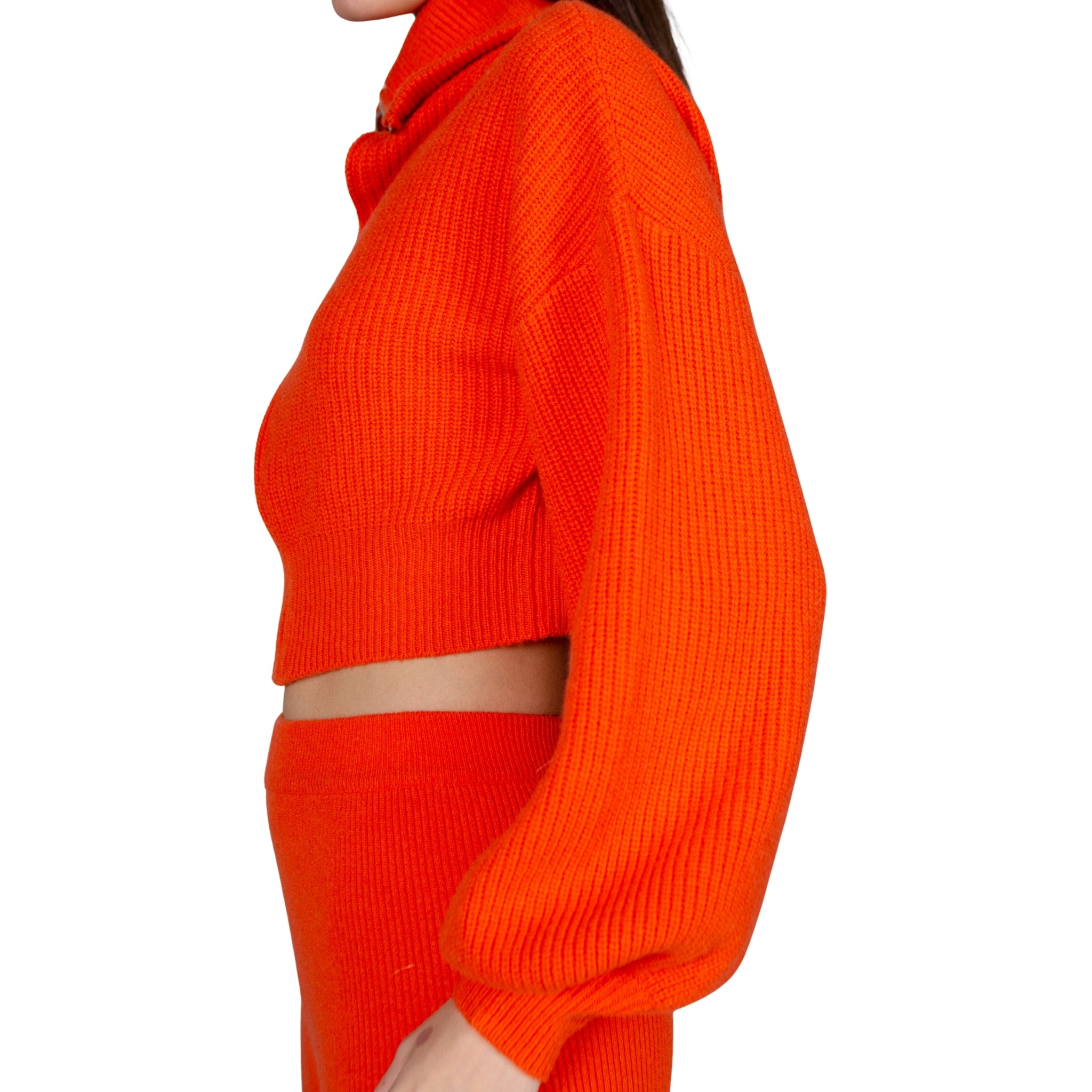 Orange Bell Sleeves Zip Cardigan