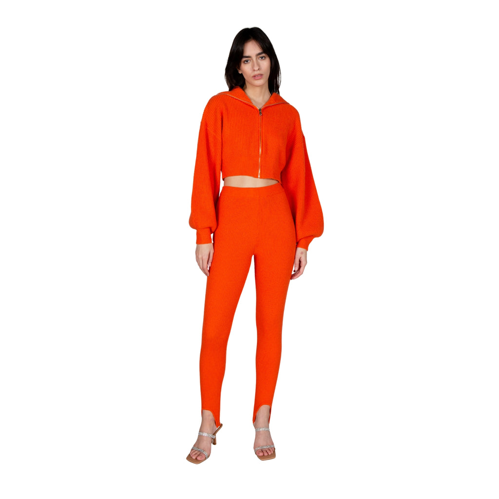 Orange Bell Sleeves Zip Cardigan