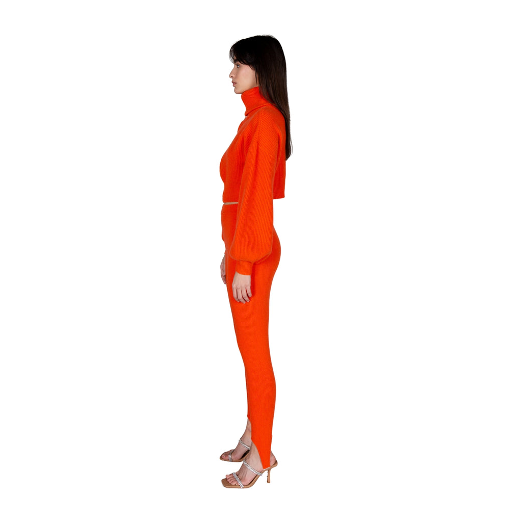 Orange Bell Sleeves Zip Cardigan