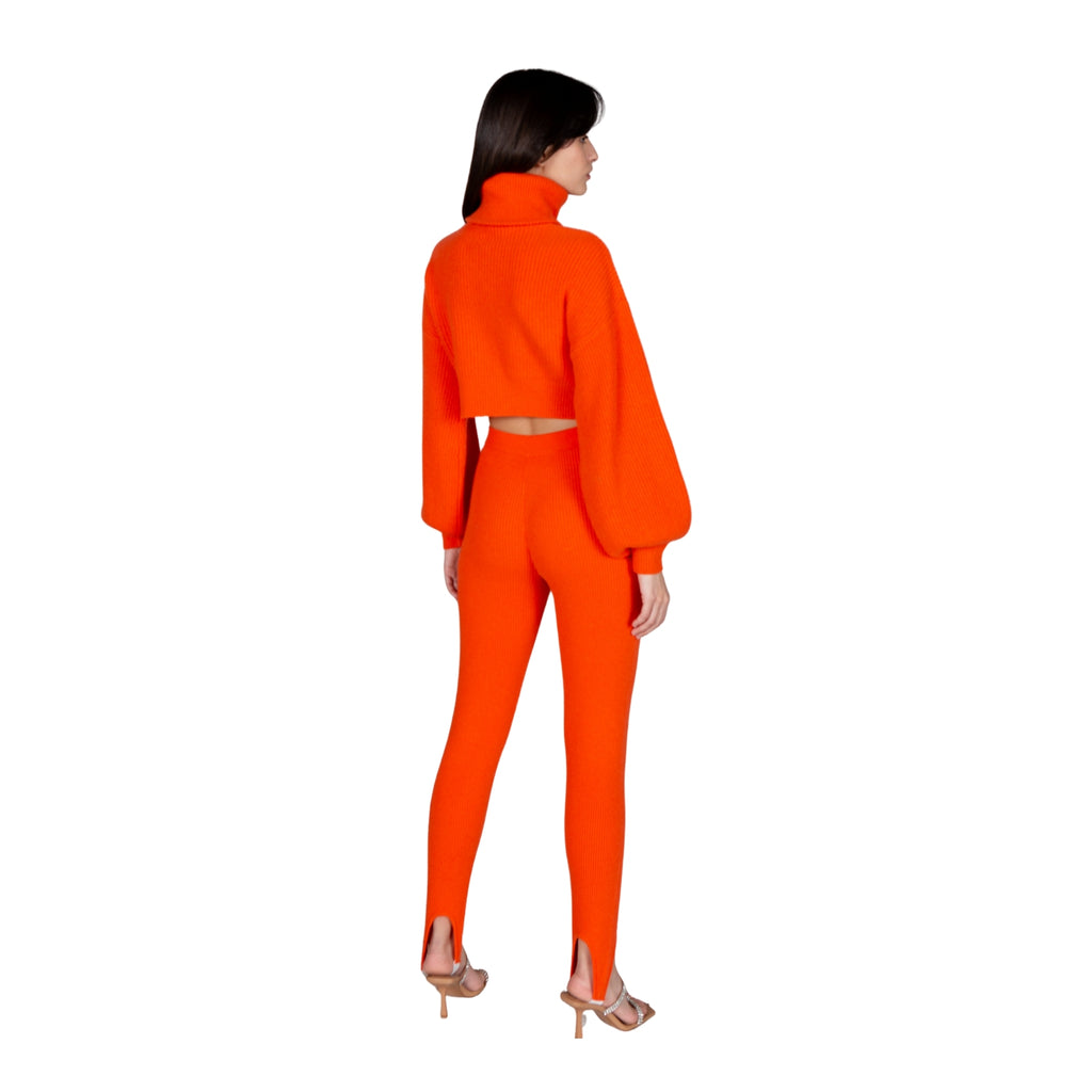 Orange Bell Sleeves Zip Cardigan