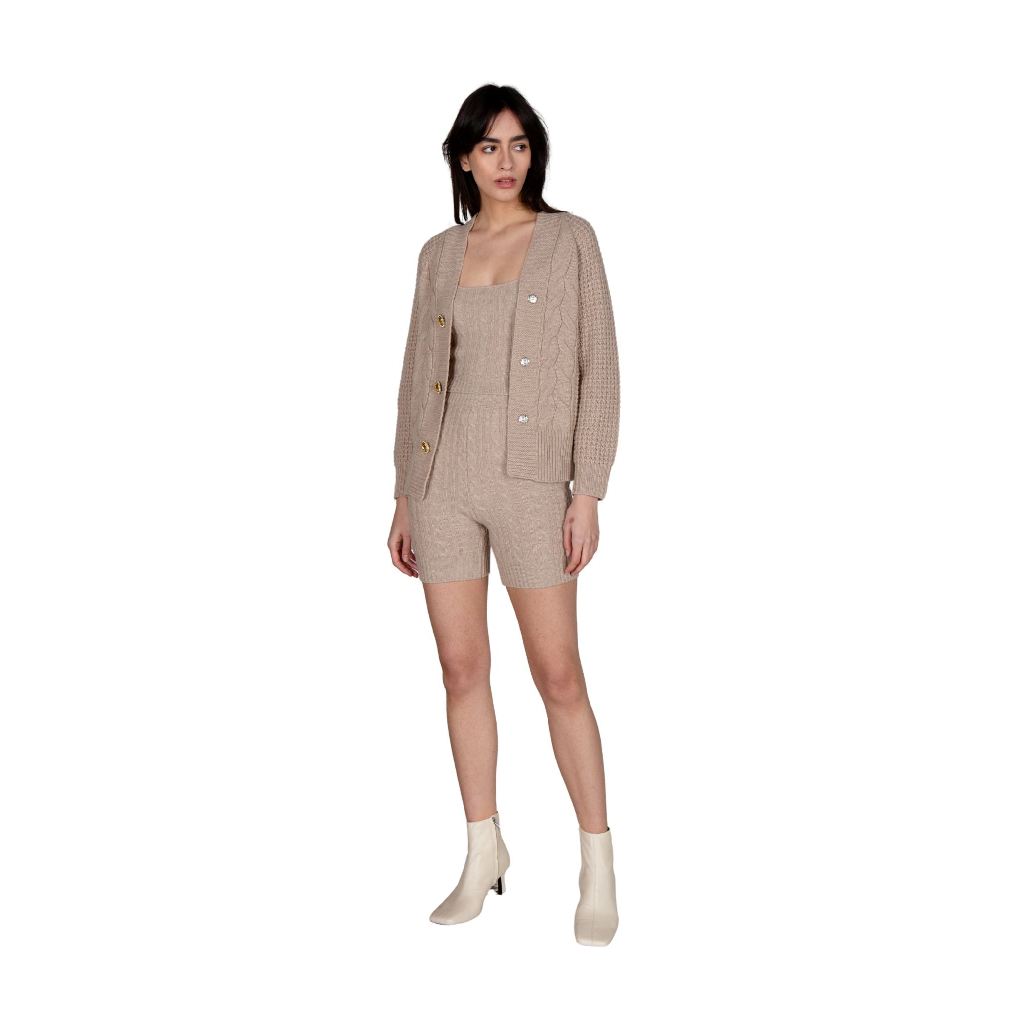 Beige Knit Biker Shorts