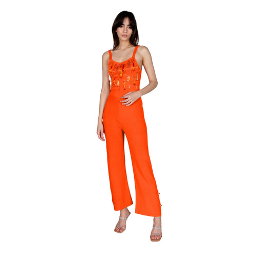 Orange Embellished Wide Leg Pants