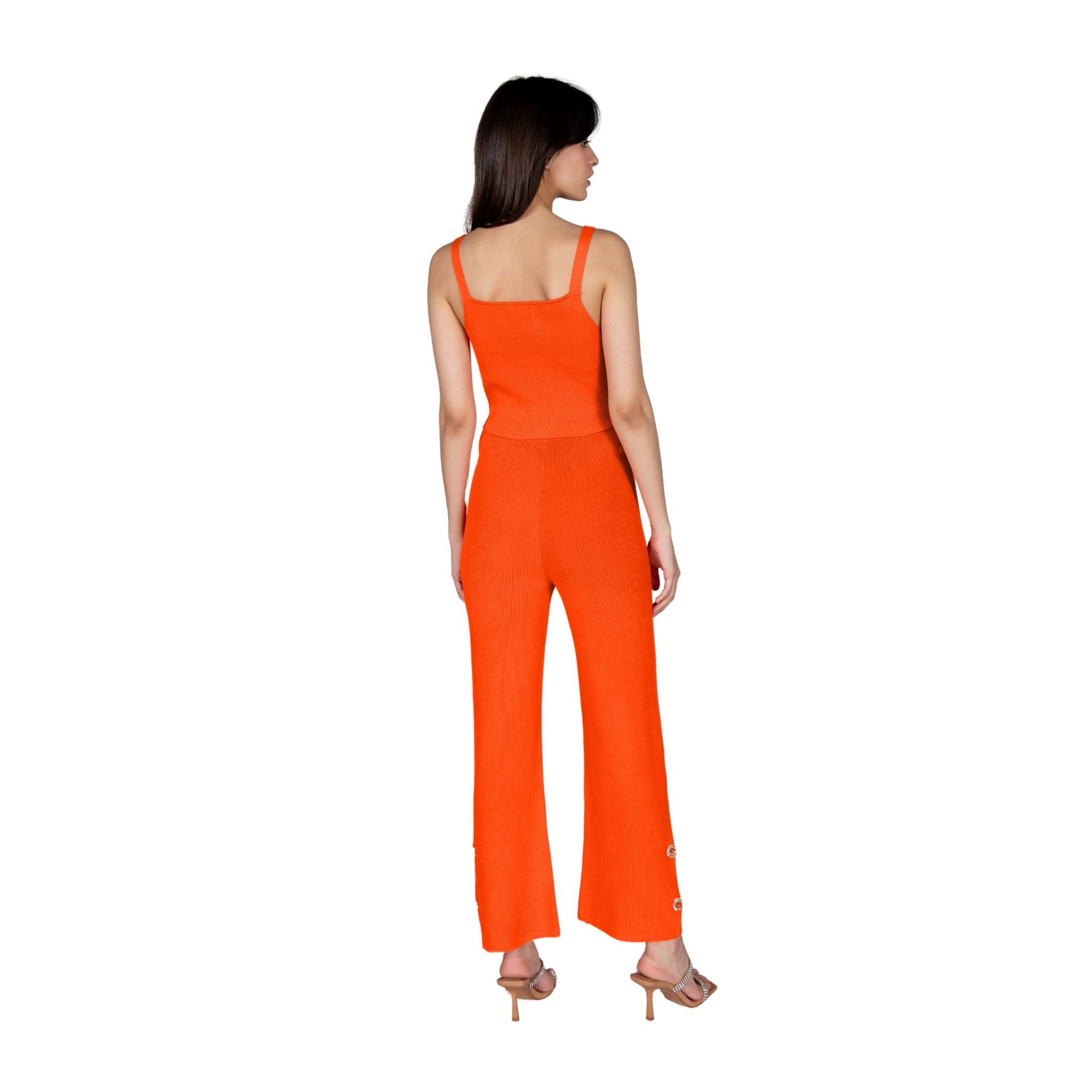 Orange Embellished Wide Leg Pants