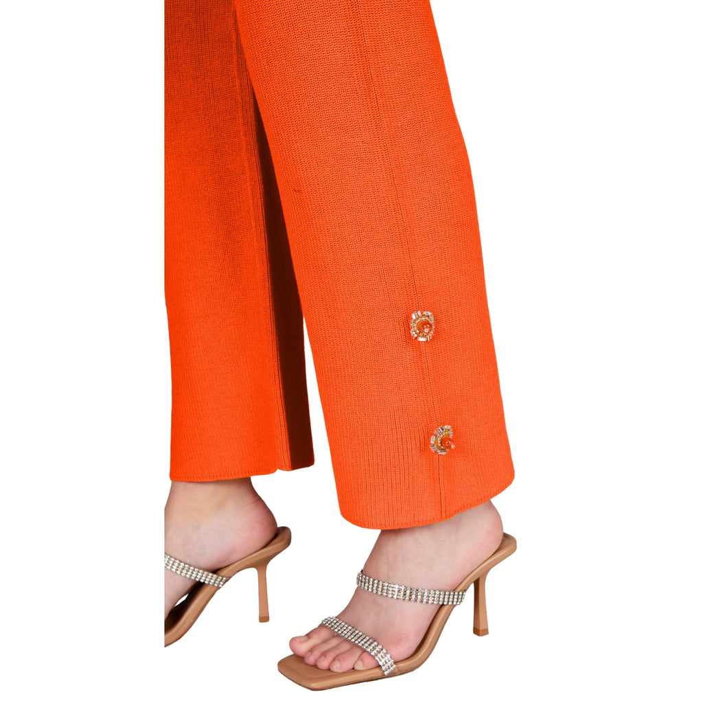 Orange Embellished Wide Leg Pants