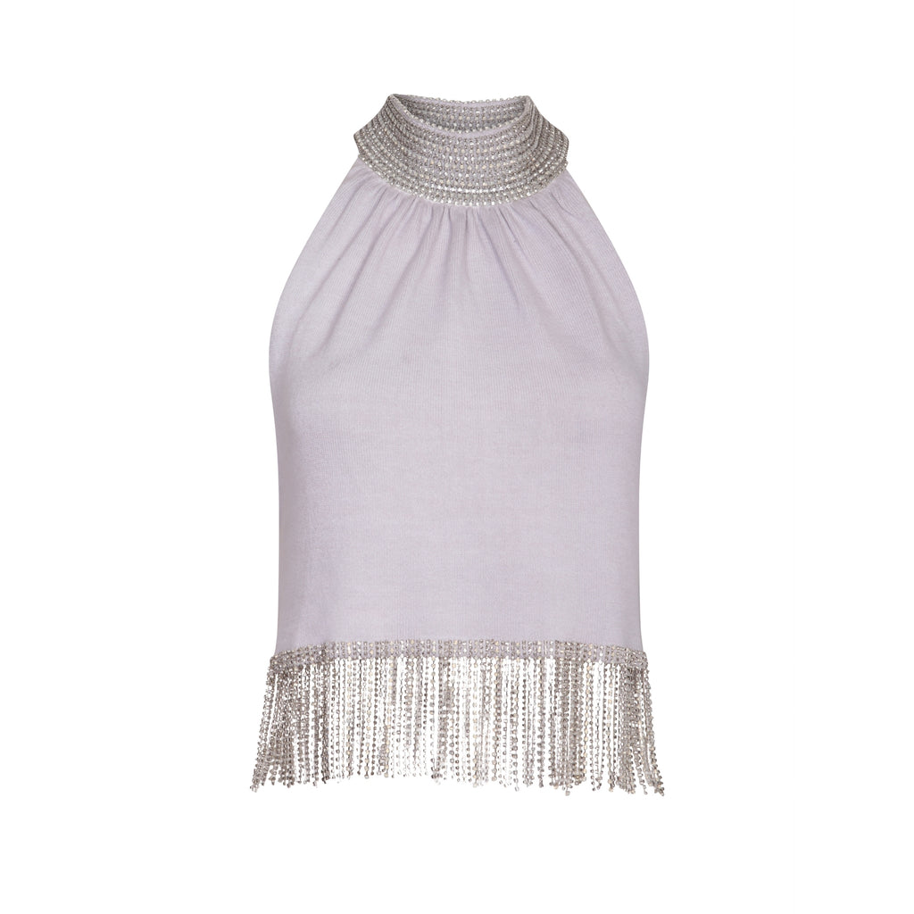Grey Embellished Cropped Halter Top
