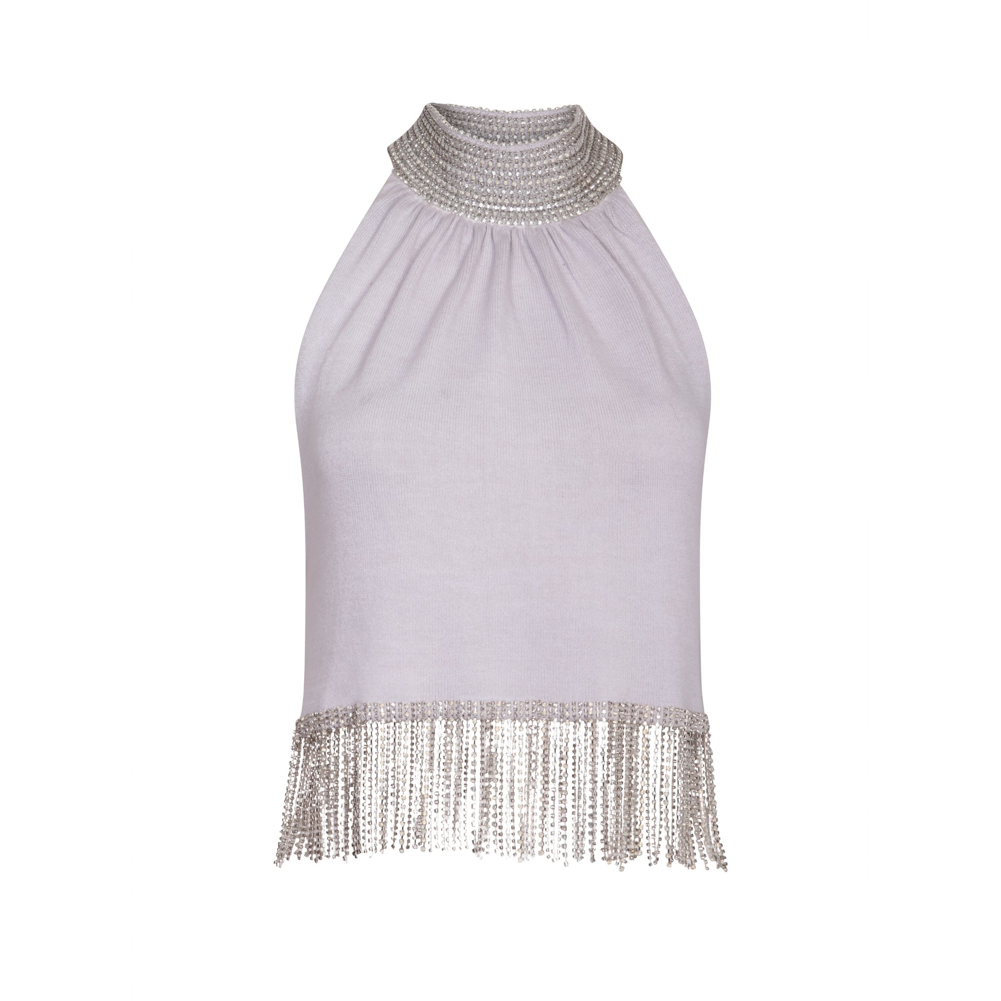 Grey Embellished Cropped Halter Top