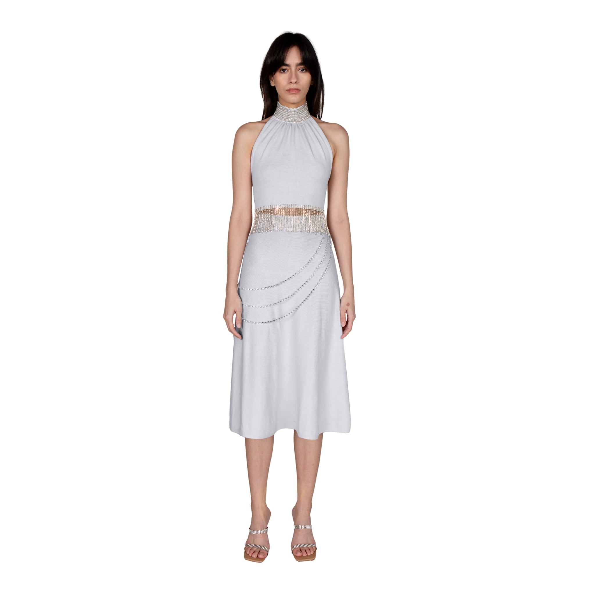 Grey Crystal Chain Embellished Skirt