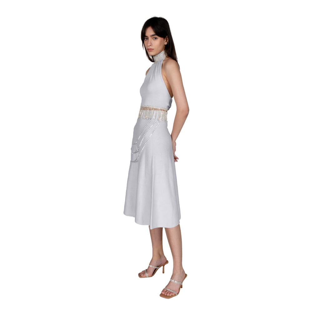 Grey Crystal Chain Embellished Skirt
