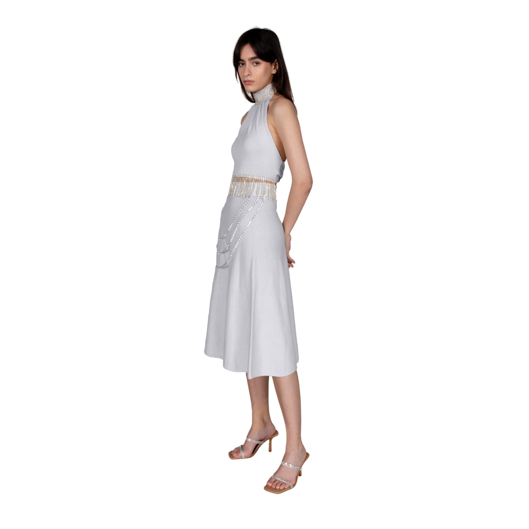 Grey Crystal Chain Embellished Skirt