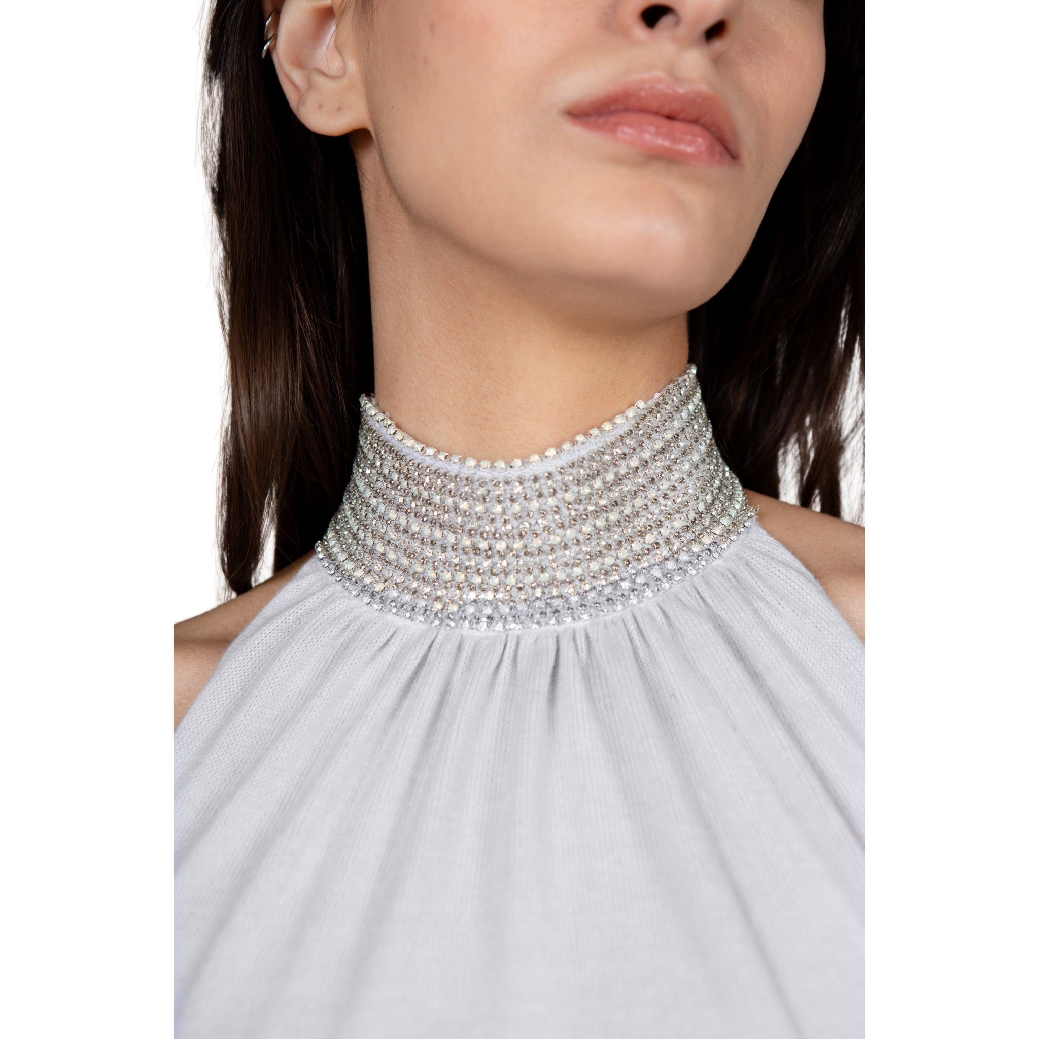 Grey Embellished Cropped Halter Top