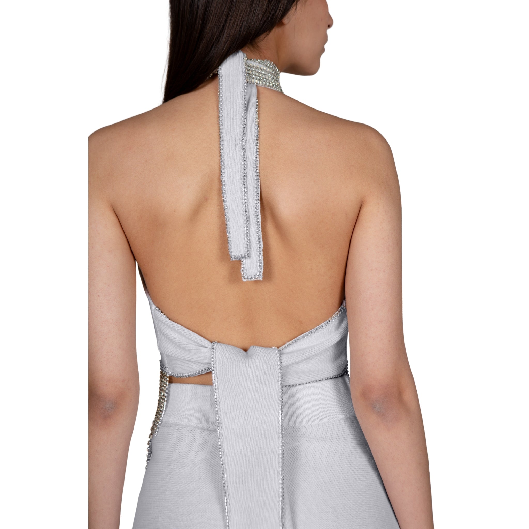Grey Embellished Cropped Halter Top