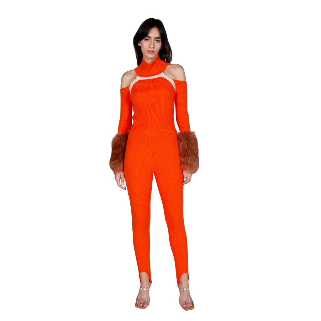 Orange Off Shoulder Cuff Sweater