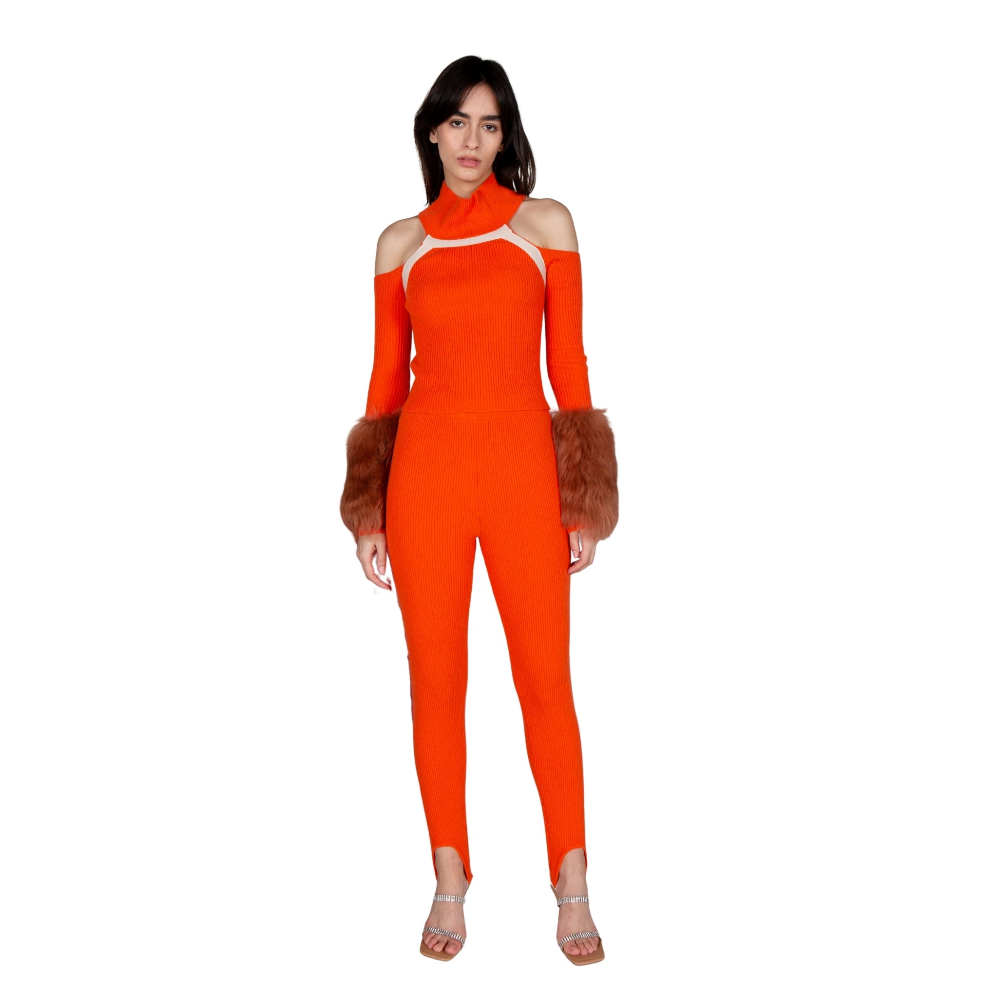 Orange Off Shoulder Cuff Sweater