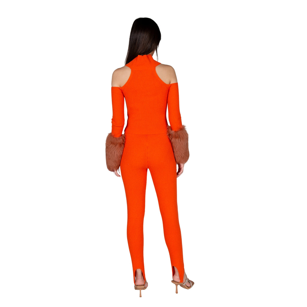 Orange Off Shoulder Cuff Sweater