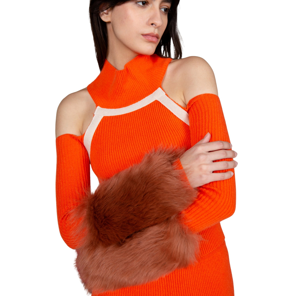 Orange Off Shoulder Cuff Sweater