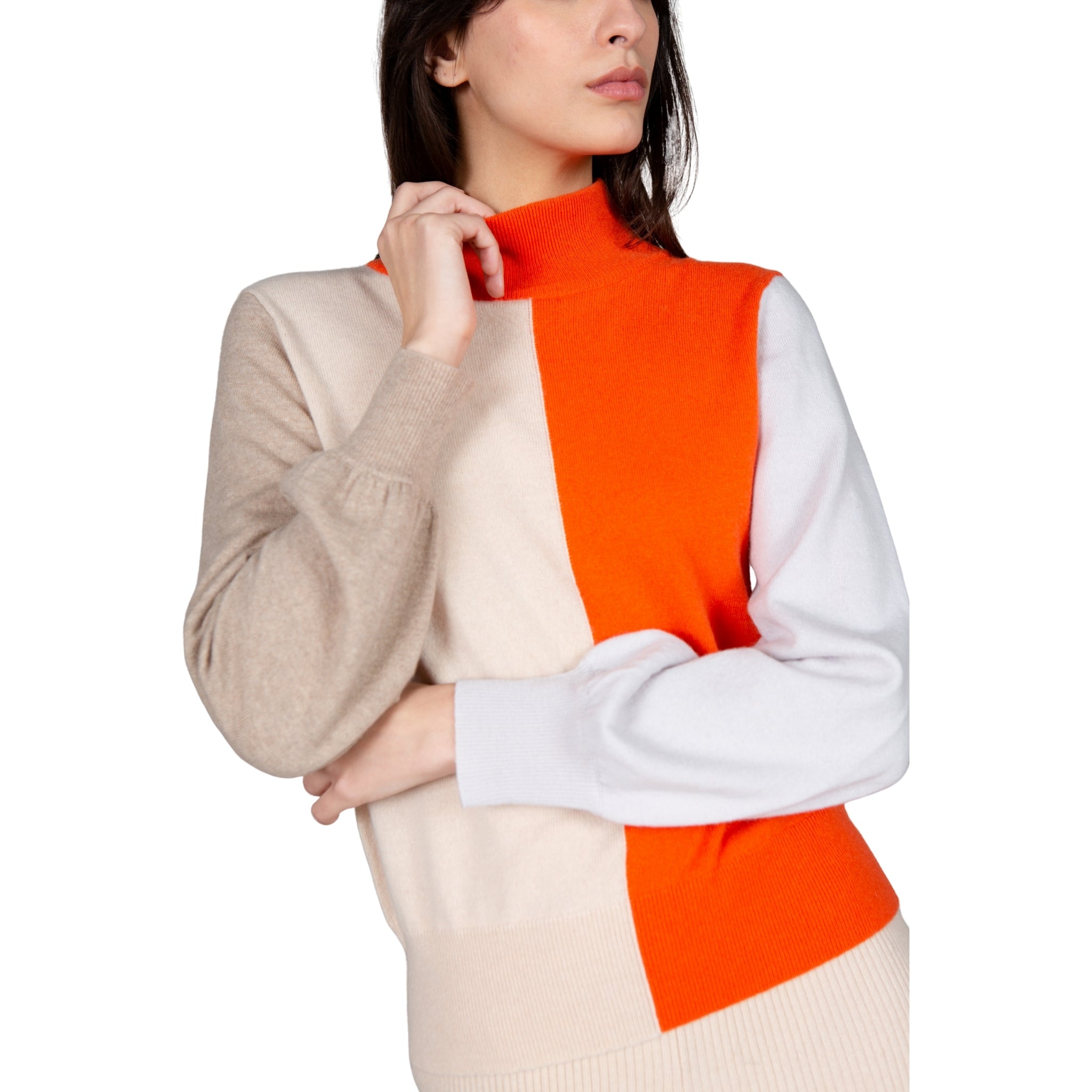 Colour Block Polo Neck Sweater