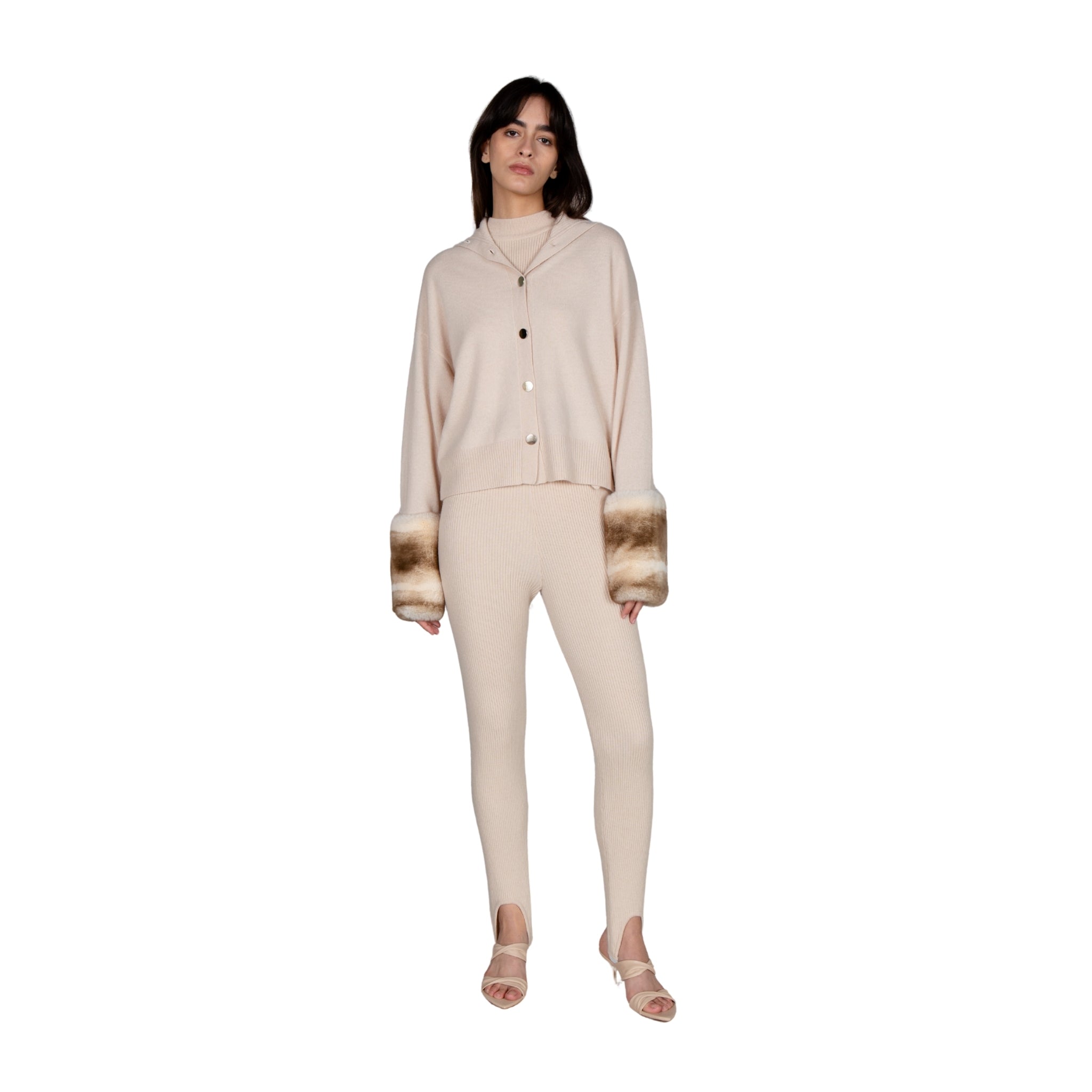 High Neck Chinchilla Cuff Buttoned Cardigan