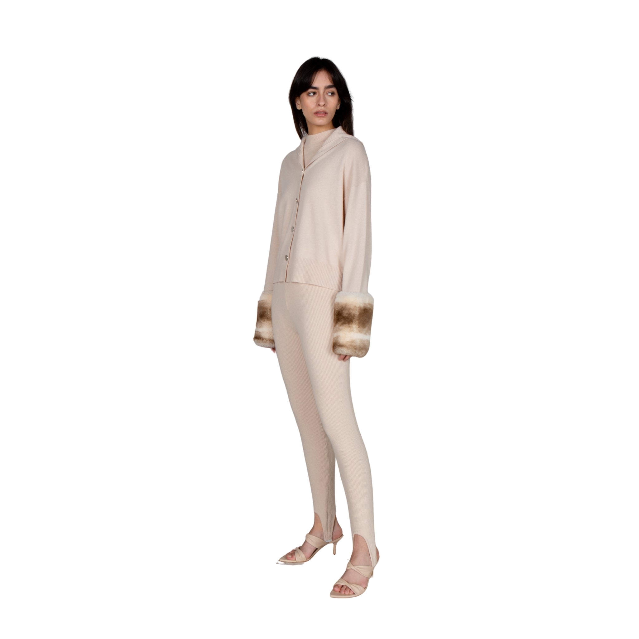 High Neck Chinchilla Cuff Buttoned Cardigan