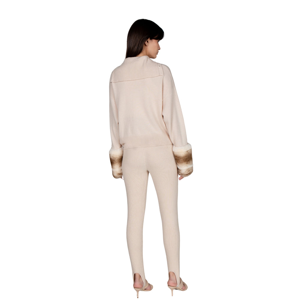 High Neck Chinchilla Cuff Buttoned Cardigan