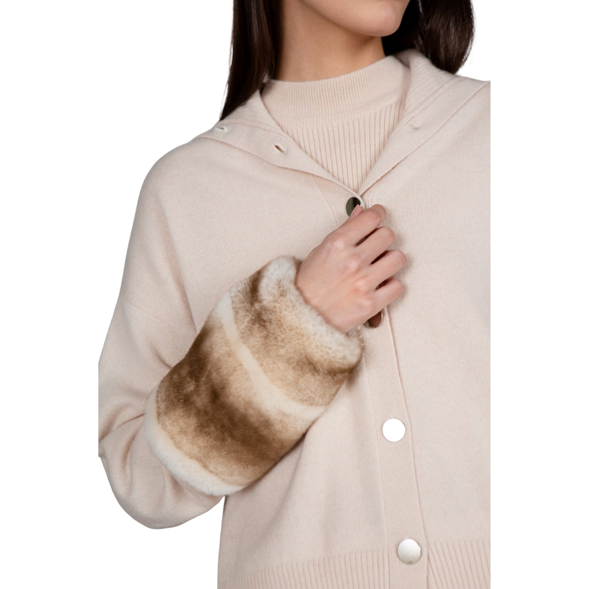 High Neck Chinchilla Cuff Buttoned Cardigan