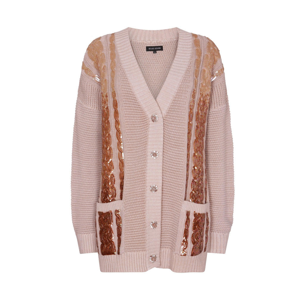 Sequin Embellished Cable Cardigan