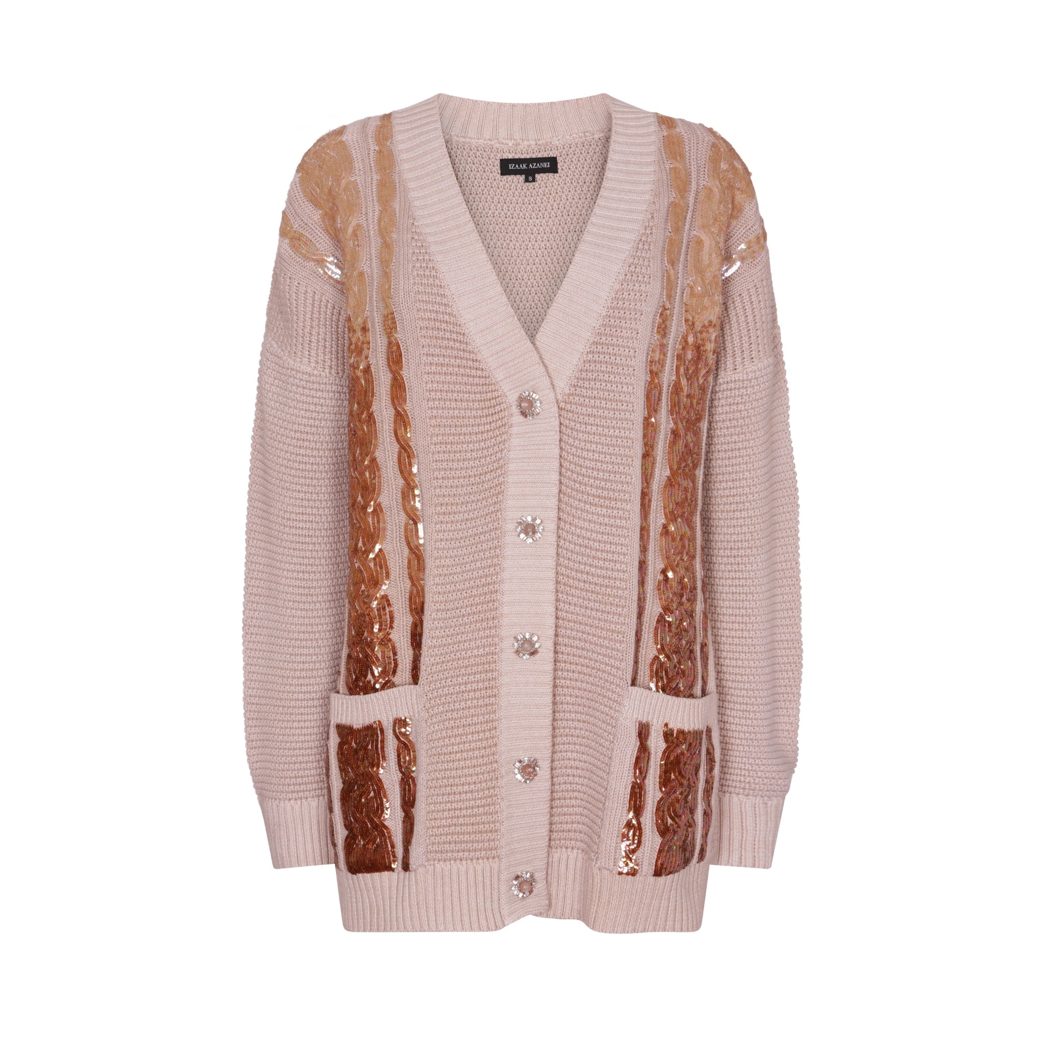 Sequin Embellished Cable Cardigan