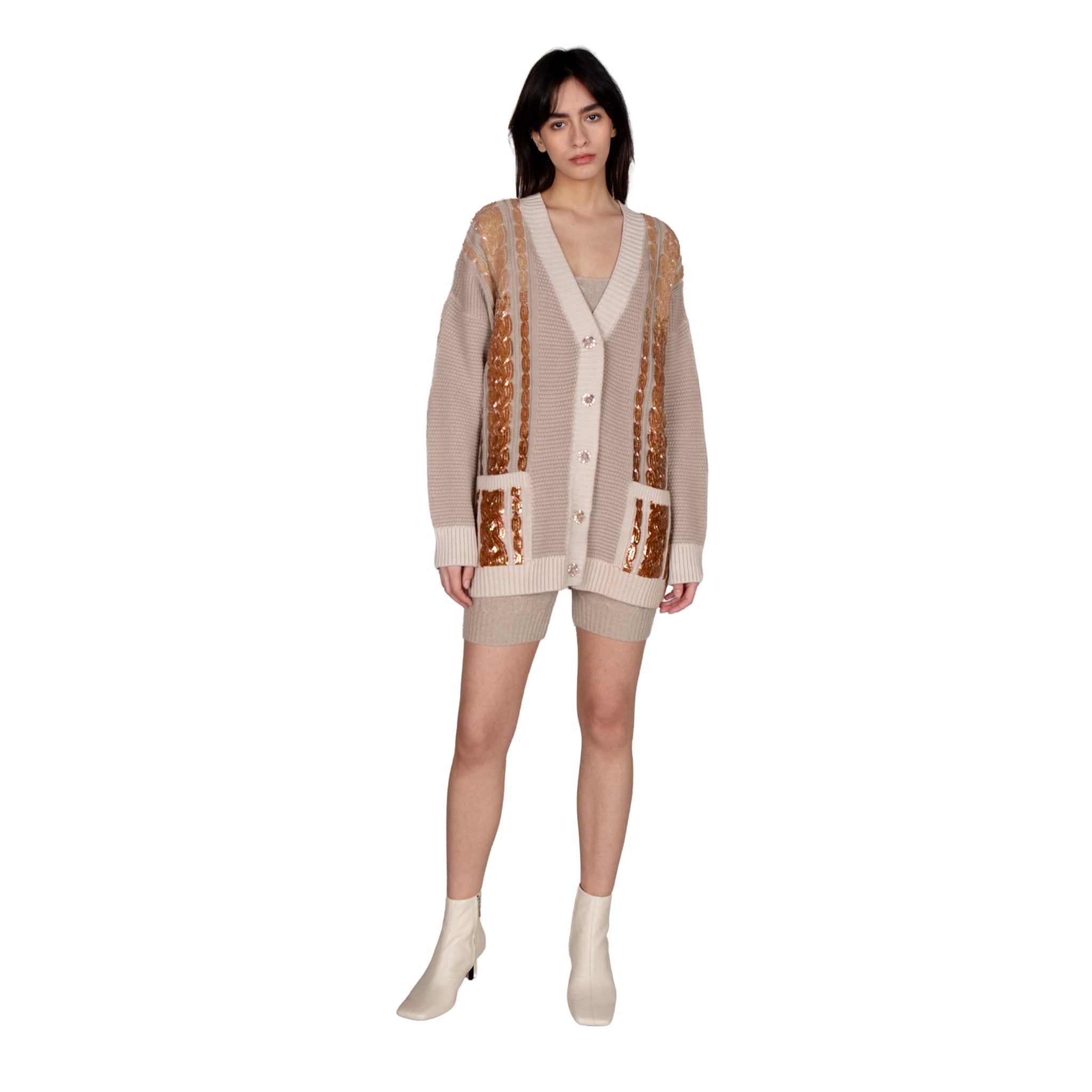 Sequin Embellished Cable Cardigan