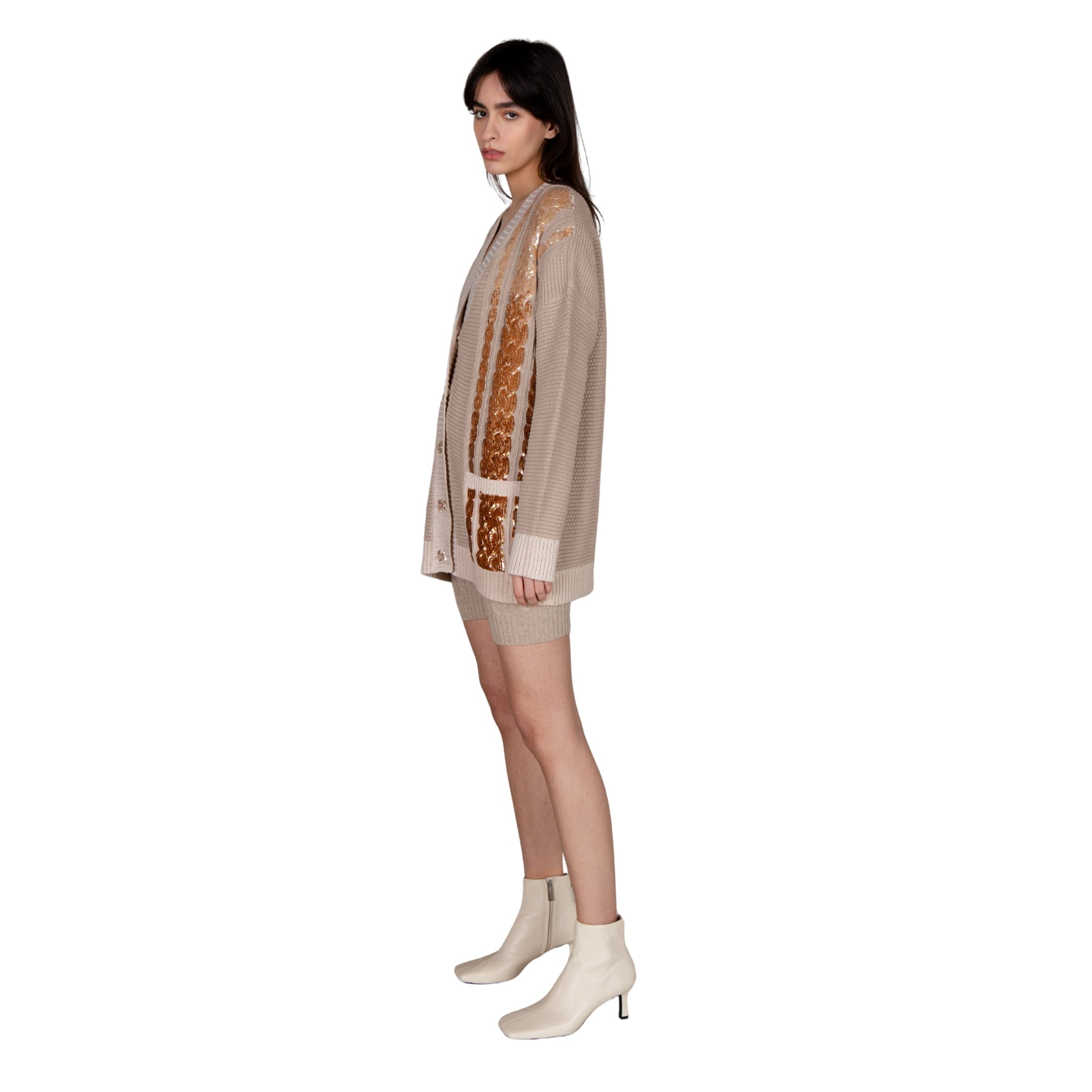 Sequin Embellished Cable Cardigan