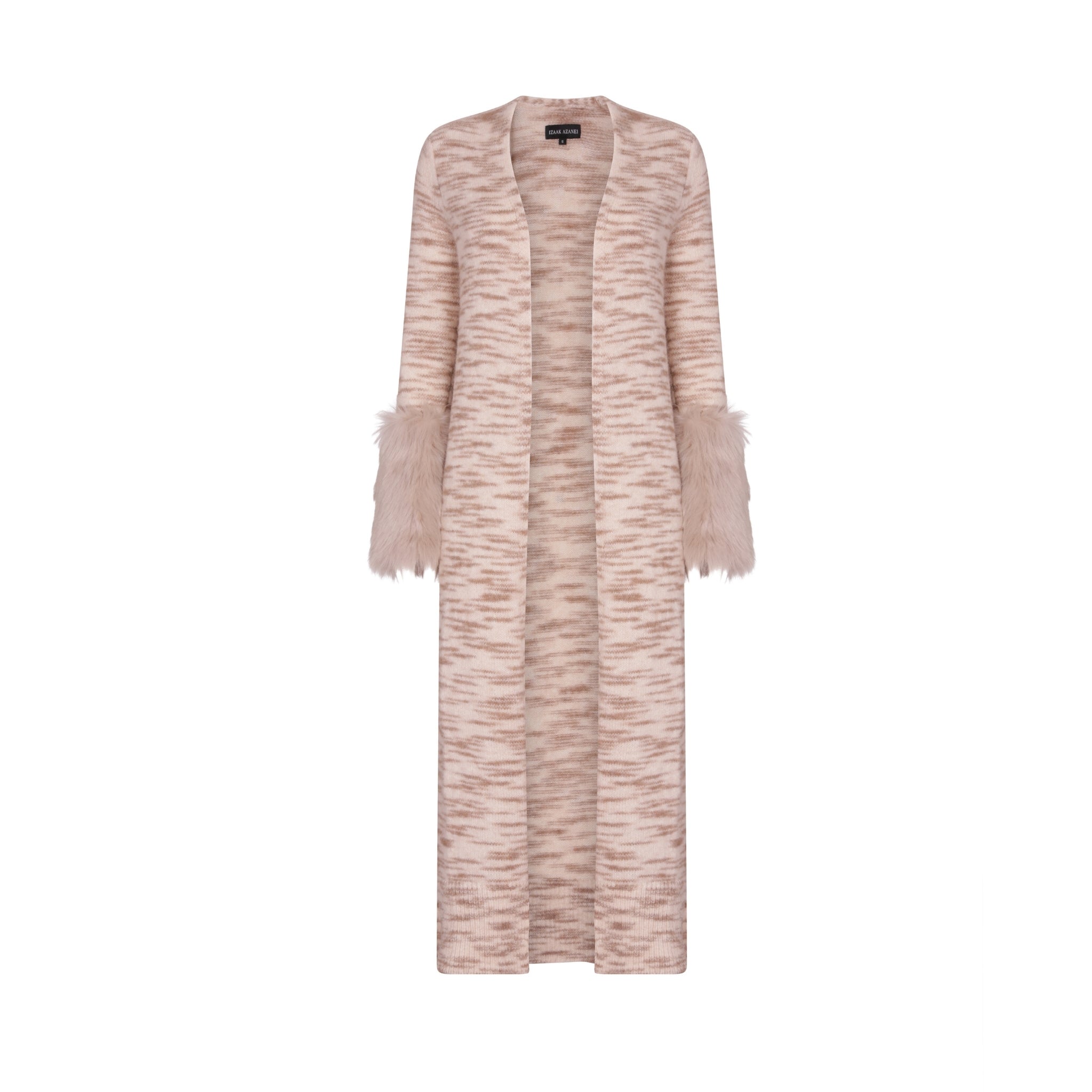 Printed Floor Length Shearling Cuff Cardigan