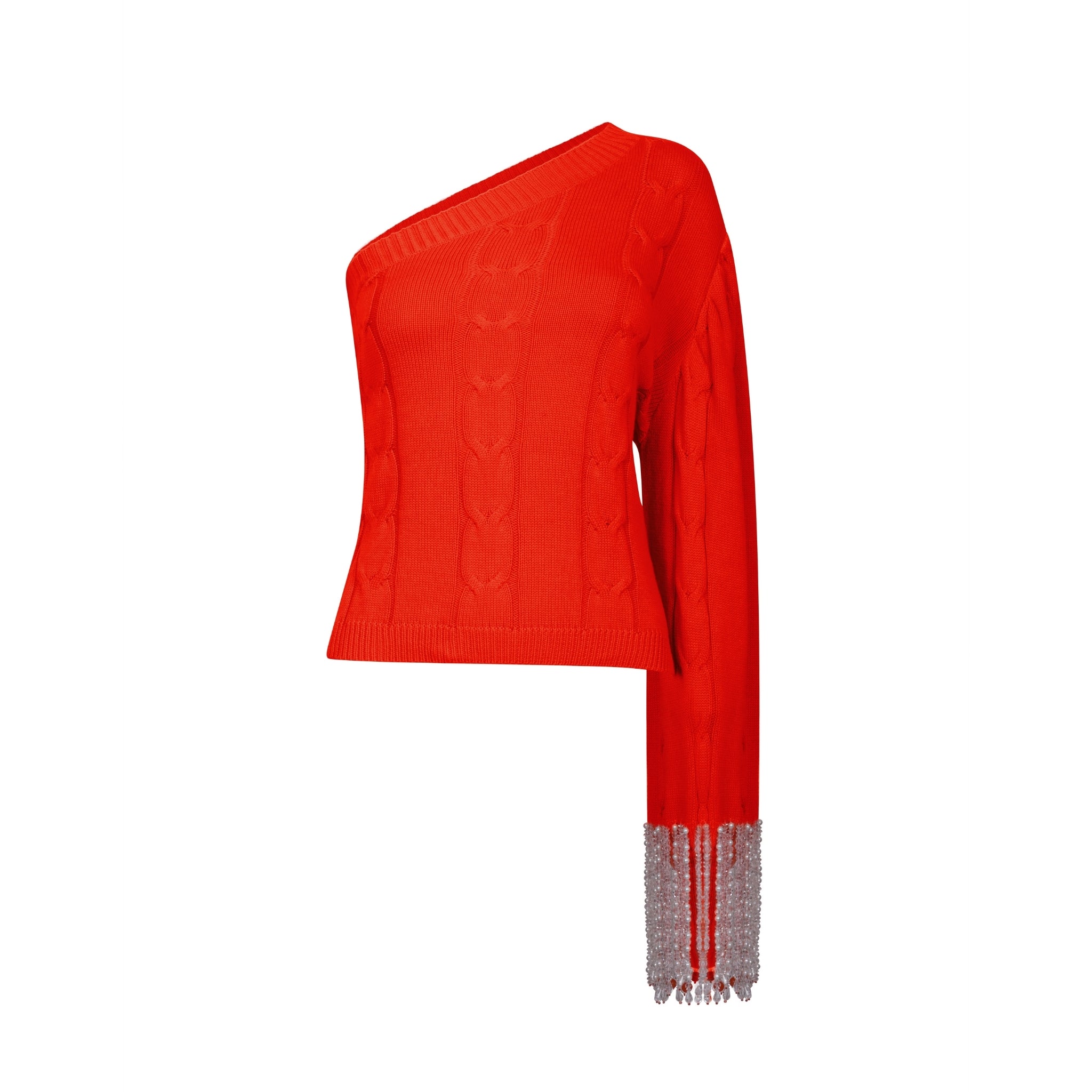 Orange Single Sleeve Sweater With Tassel Cuff
