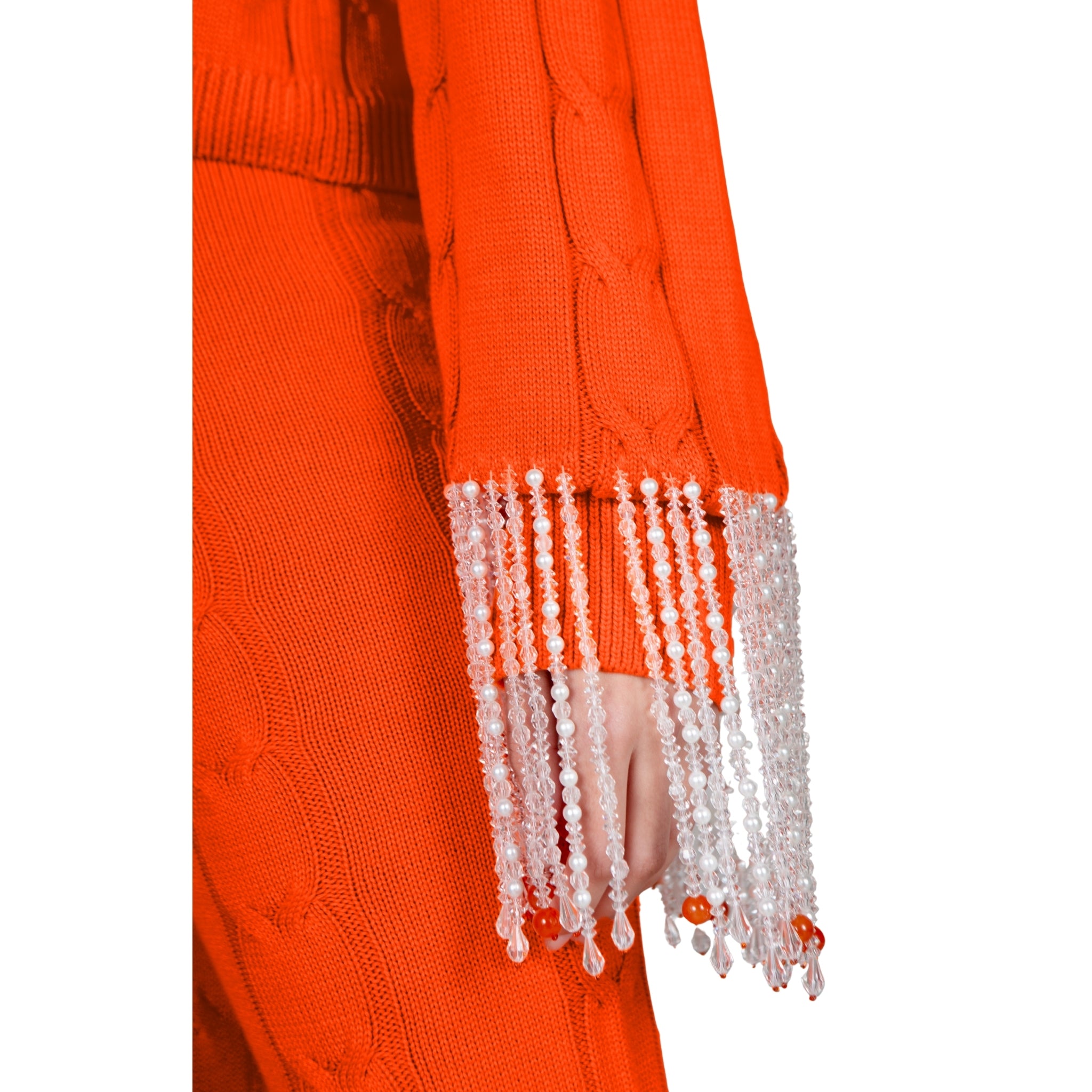 Orange Single Sleeve Sweater With Tassel Cuff