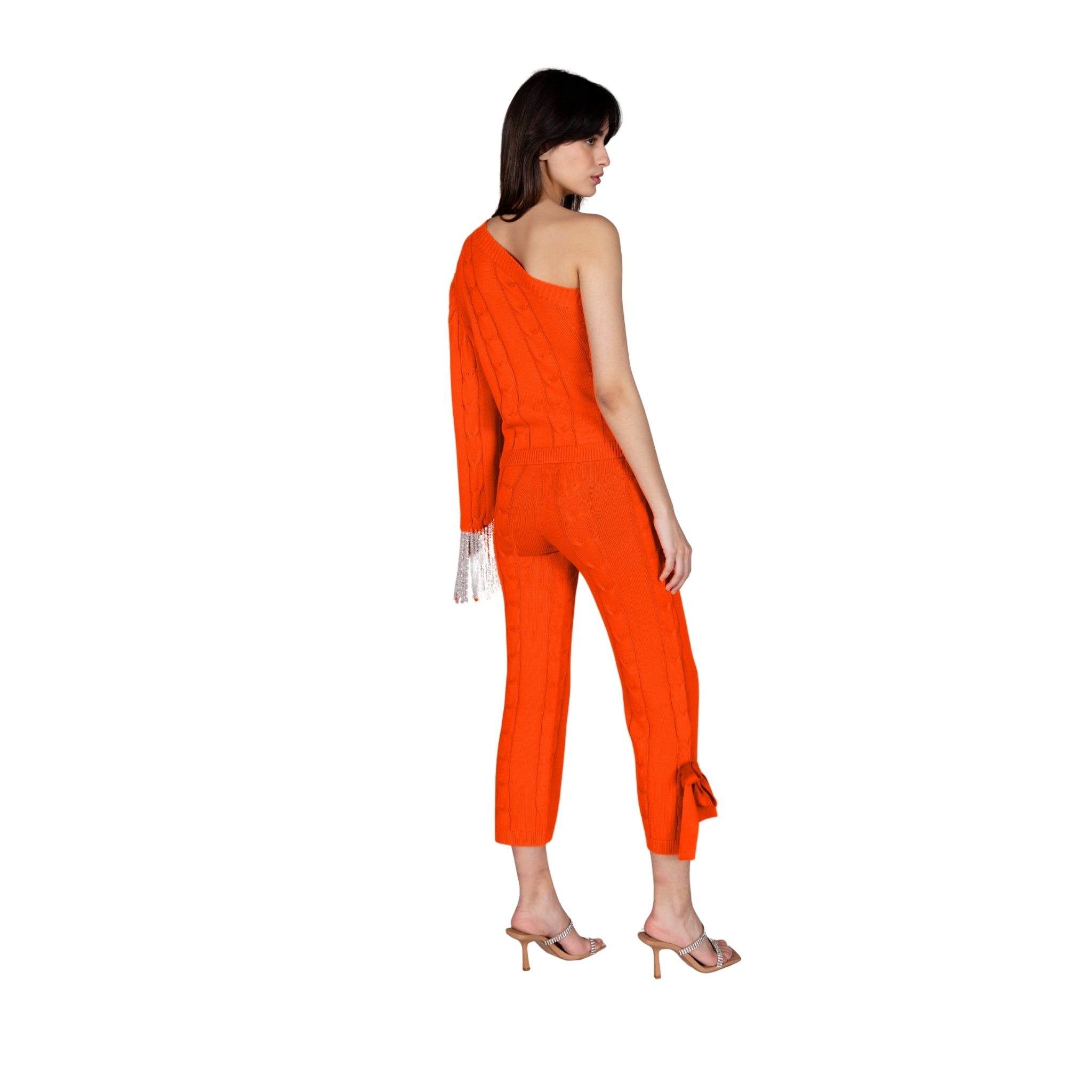 Orange Single Sleeve Sweater With Tassel Cuff