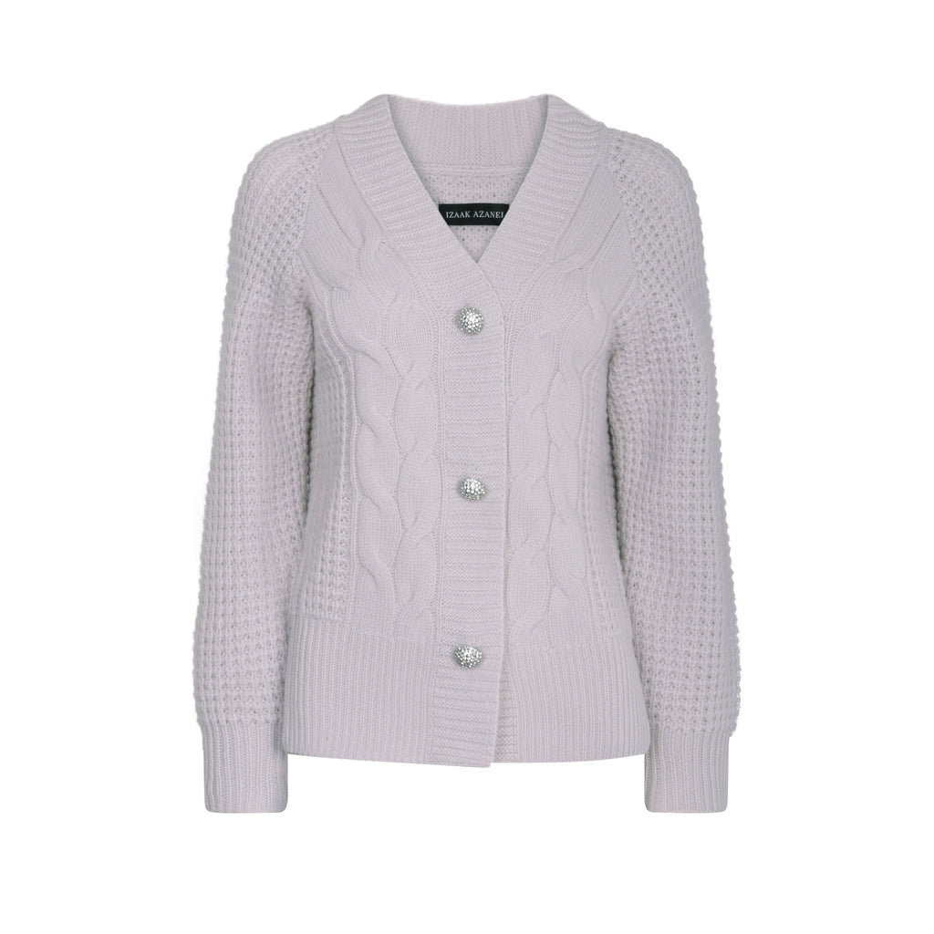 Grey Embellished Cable Cardigan