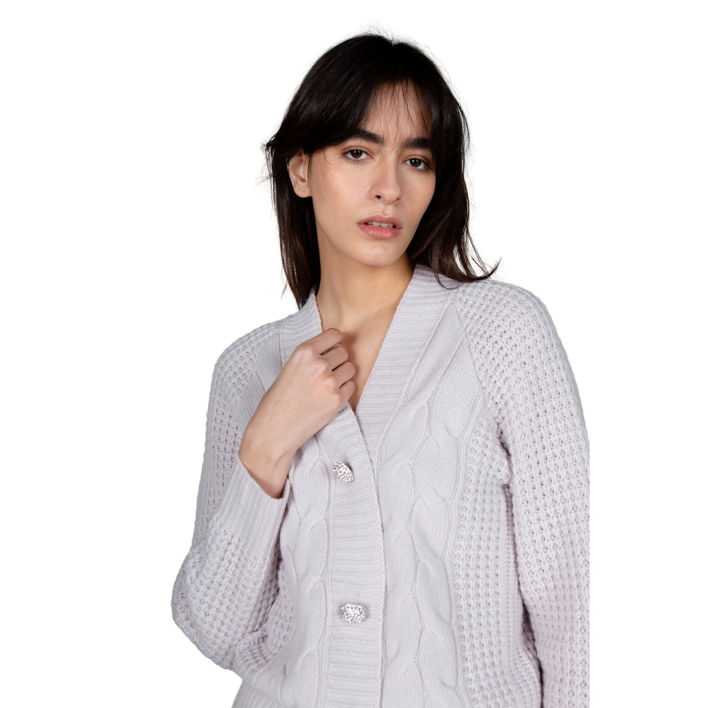 Grey Embellished Cable Cardigan