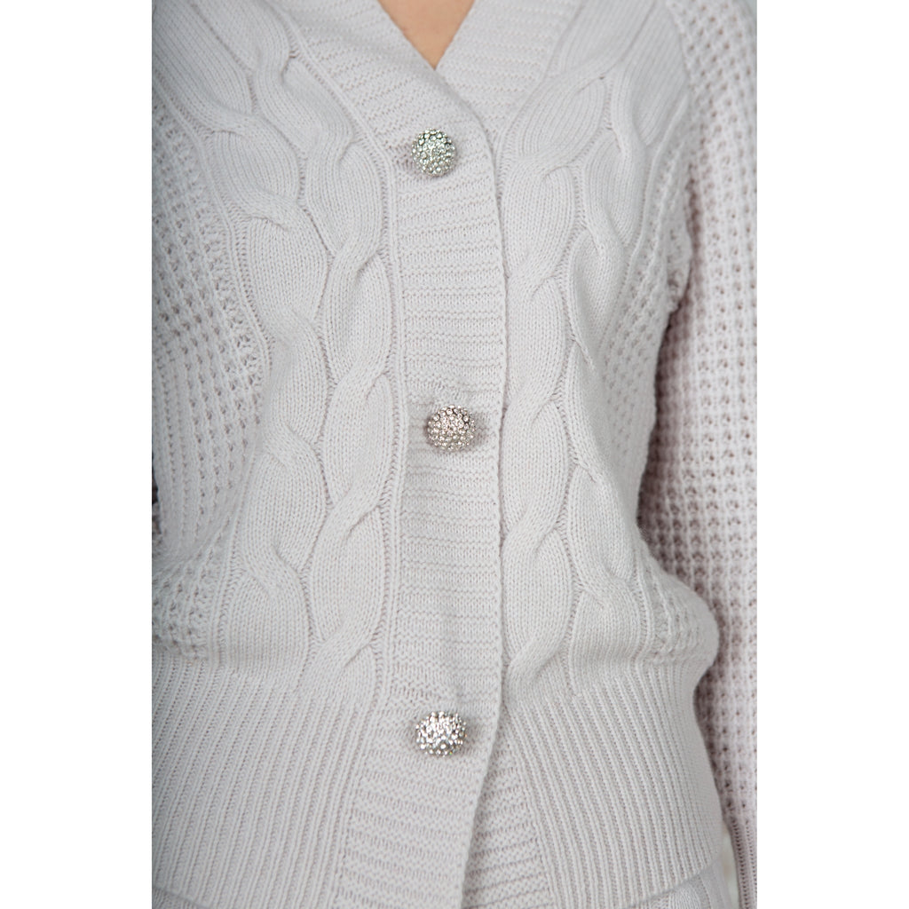 Grey Embellished Cable Cardigan