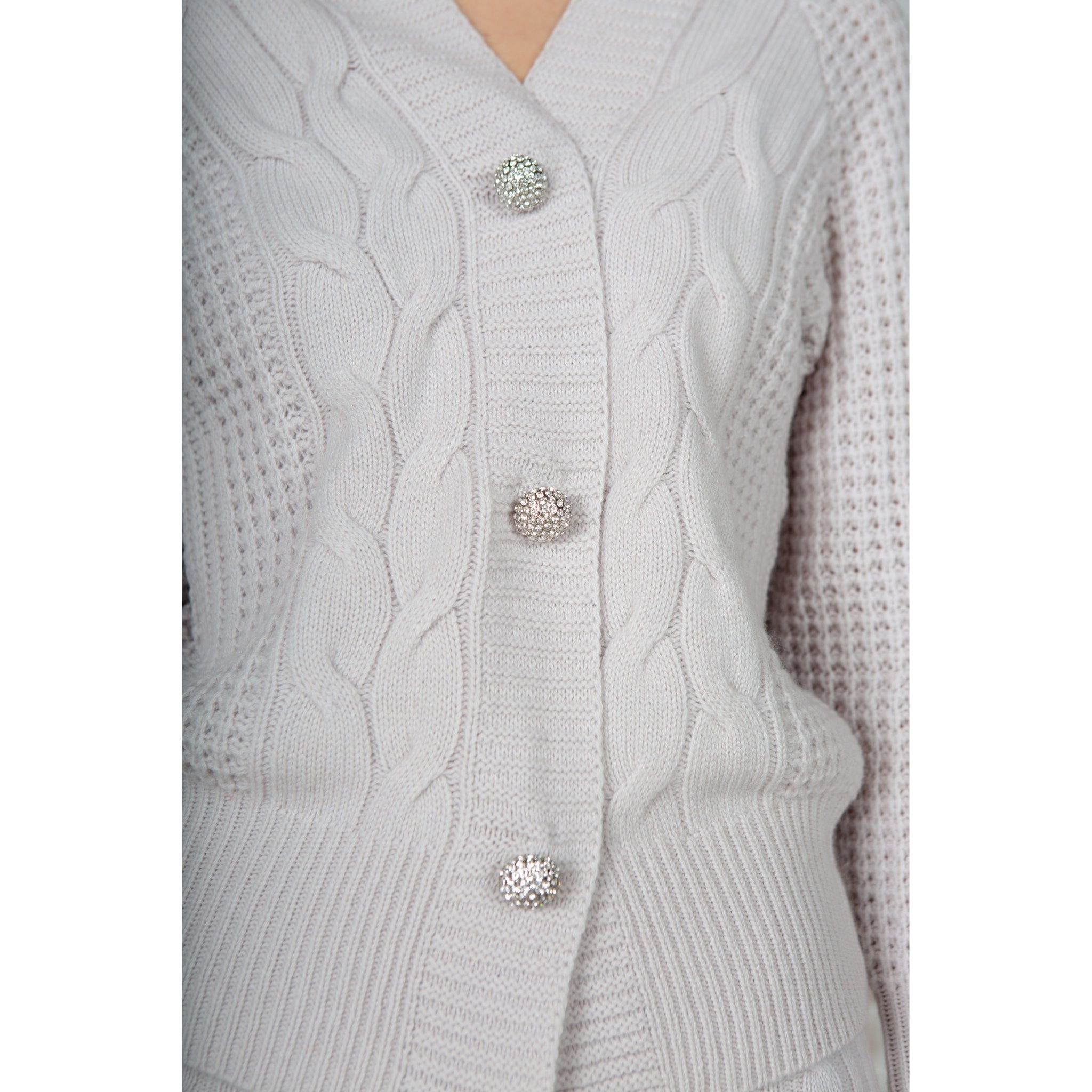 Grey Embellished Cable Cardigan