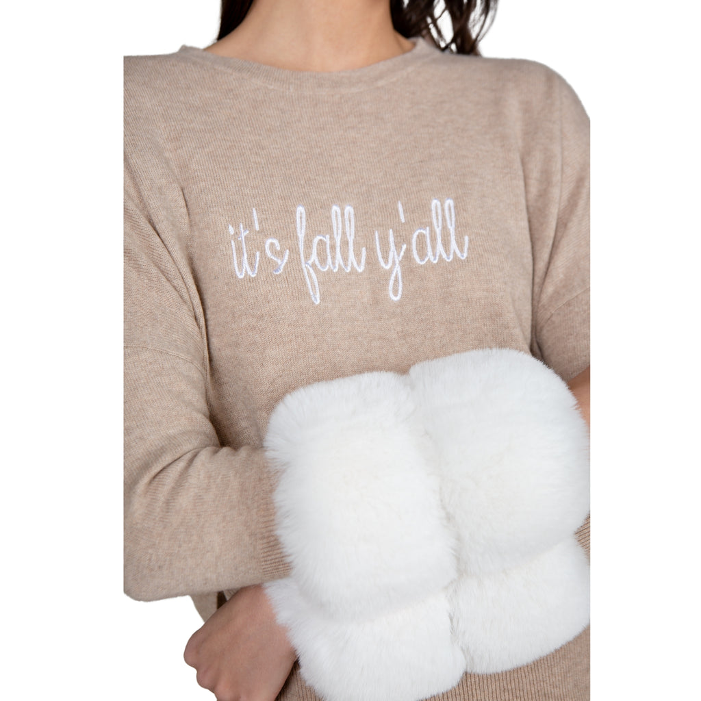 Embroidered Faux Cuff Sweater