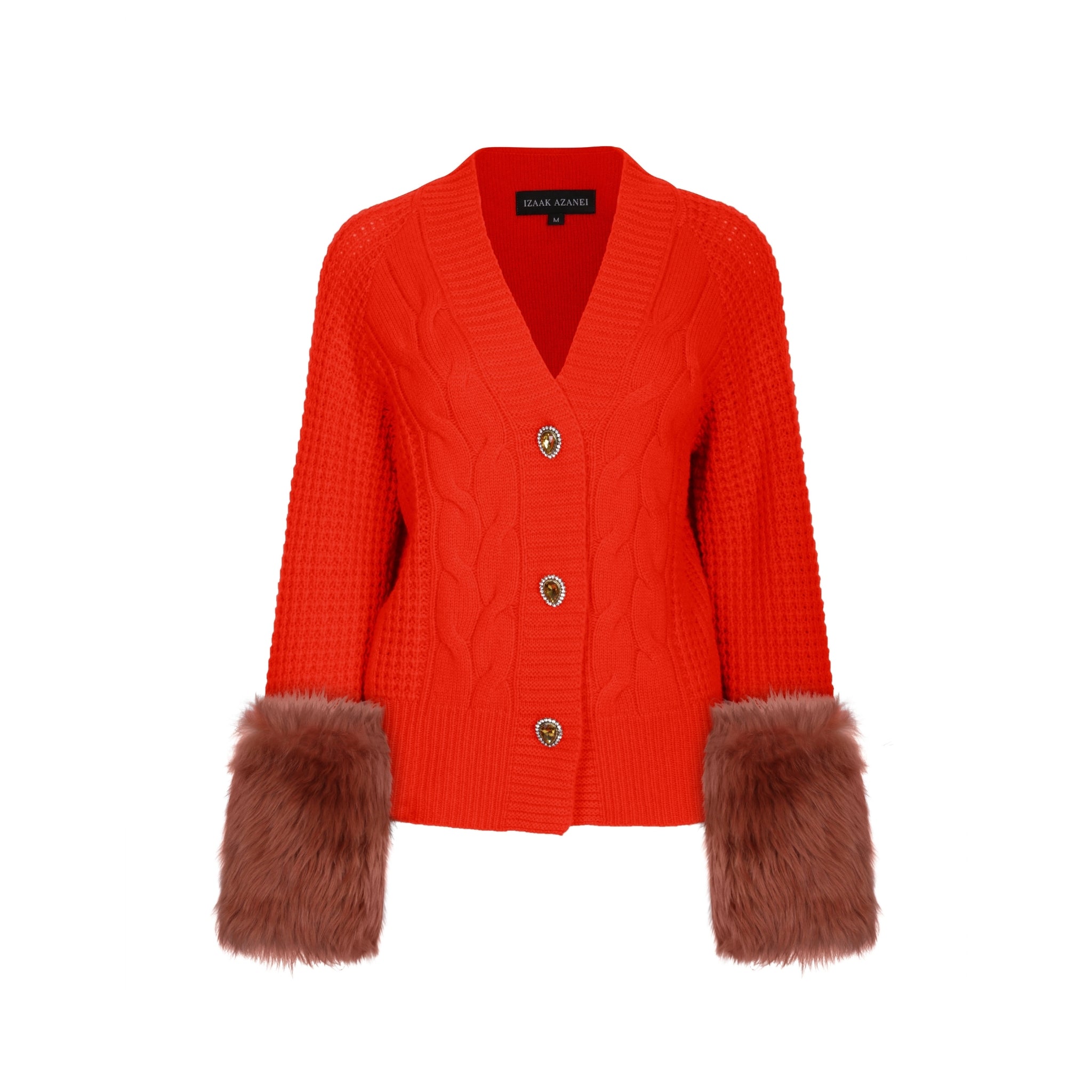 Orange Embellished Shearling Cuff Cardigan