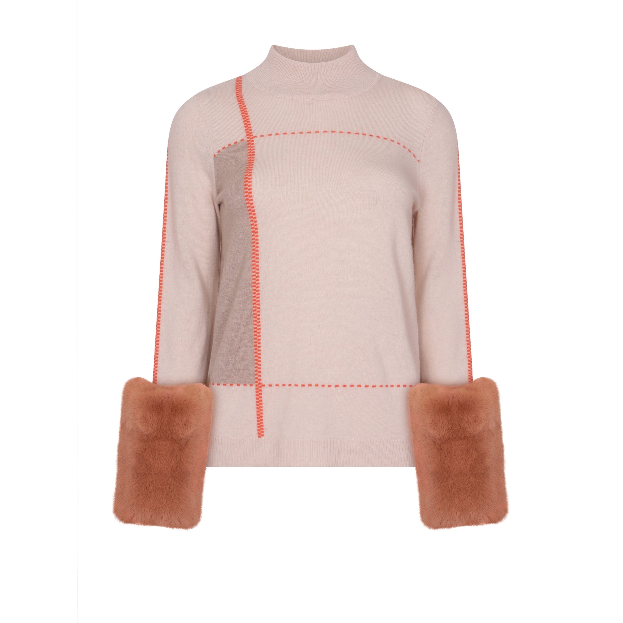 High Neck Colour Block Faux Cuff Sweater