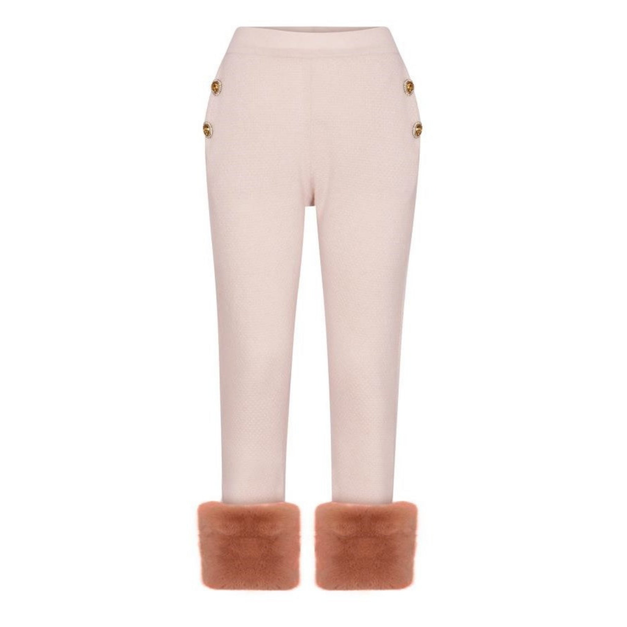 Cream Faux Trim Pants