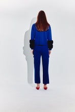 Load image into Gallery viewer, Polo Neck Sweater in Cobalt with Watermelon Pocket &amp; Faux Fur Cuffs
