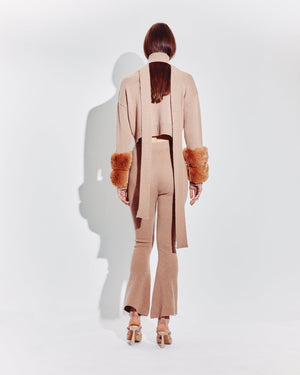 Cropped Faux Cuff Sweater with Necktie in Pecan