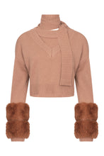 Load image into Gallery viewer, Cropped Faux Cuff Sweater with Necktie in Pecan
