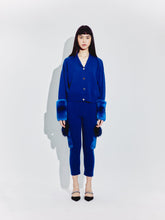 Load image into Gallery viewer, High Neck Buttoned Cardigan with Chinchilla Cuffs in Cobalt
