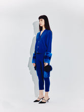 Load image into Gallery viewer, High Neck Buttoned Cardigan with Chinchilla Cuffs in Cobalt
